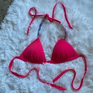 Victoria’s Secret PINK Bikini Top Hot Pink Stringy Women’s Size Small‎